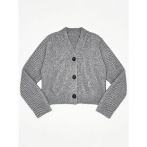 Part Two Lettie Gray Mohair Wool Ribbed Cropped V Neck Cardigan Womens S